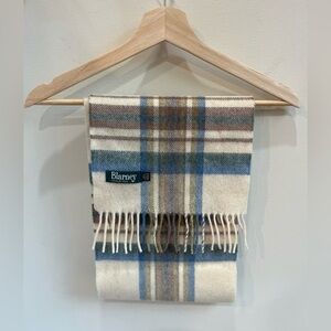 Blarney 100% Lambswool Cream and Blue Plaid Scarf